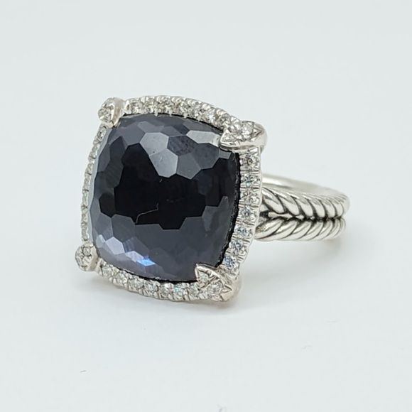David Yurman Chatelaine Pave Bezel Ring With Black Orchid And Diamonds - Picture 4 of 9